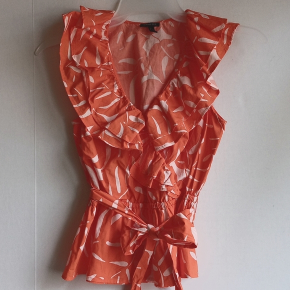 Who What Wear Tops - SUMMER SLEEVELESS ORANGE RUFFLE TOP